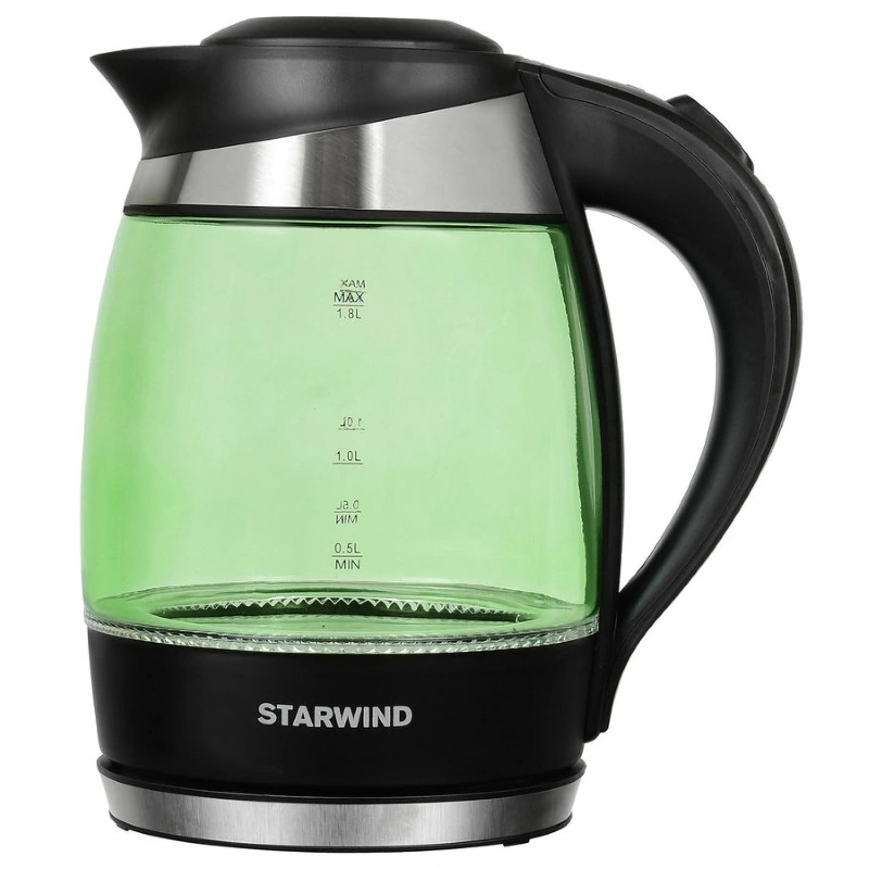 Чайник электрический стеклянный, Зелёный "StarWind" (2200 Вт, 1.8 л)