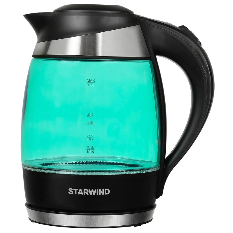 Чайник электрический, Бирюзовый с чёрным "StarWind" (2200 Вт, 1.8 л)