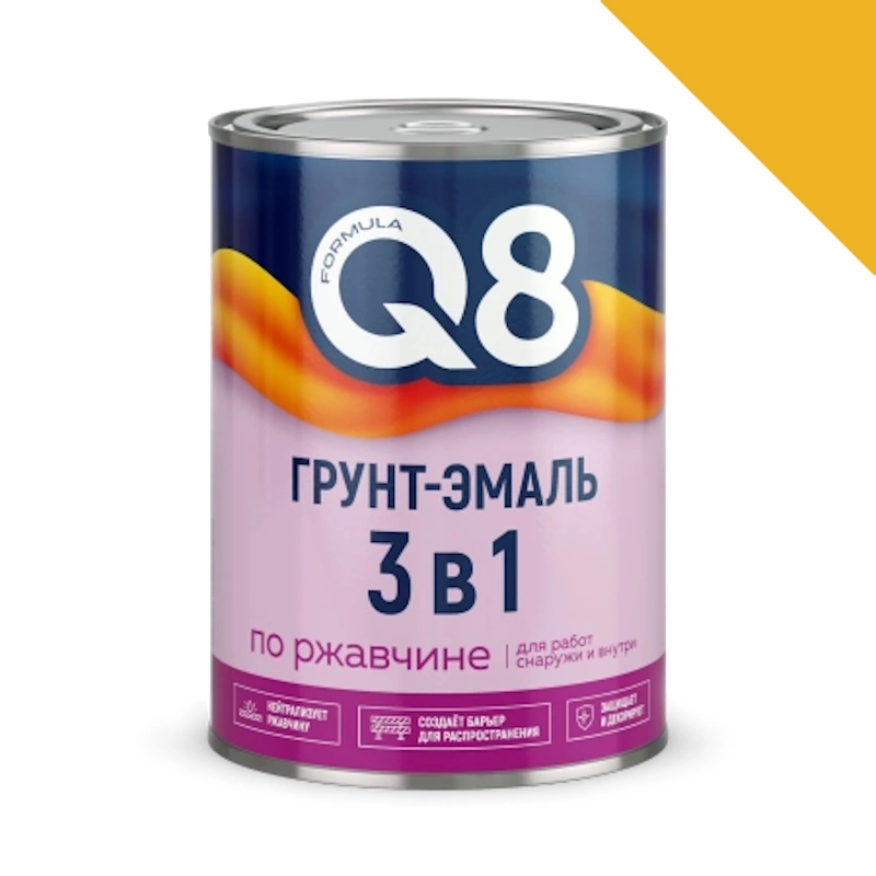 Грунт-эмаль по ржавчине 3 в 1 "Formula Q8" Желтая (0,8 кг)