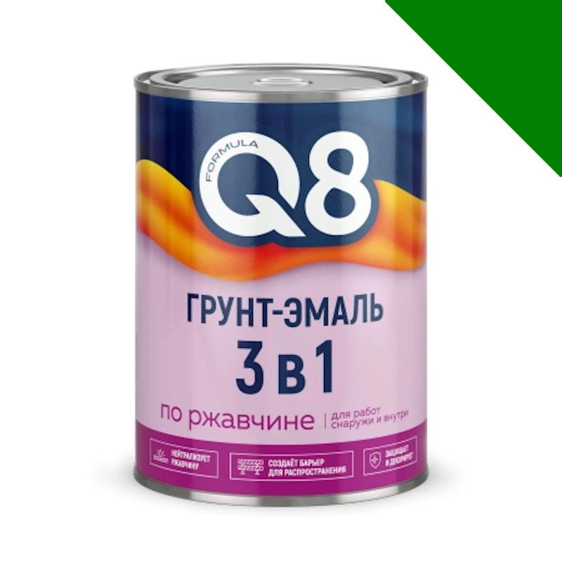 Грунт-эмаль по ржавчине 3 в 1 "Formula Q8" Зеленая (0,8 кг)