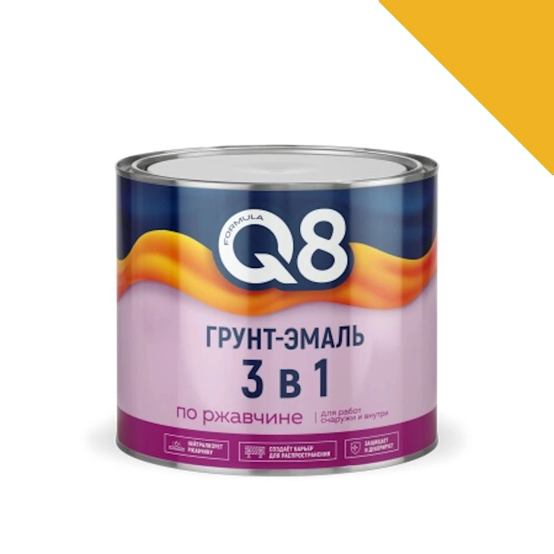 Грунт-эмаль по ржавчине 3 в 1 "Formula Q8" Желтая (1,8 кг)